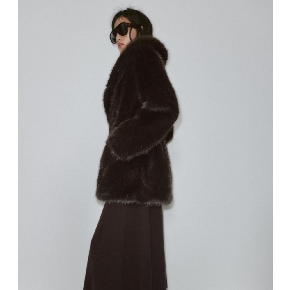 ZARA Women's Faux Fur Coat with Belt(Brown, US XS, S, M,L/EUR XS, S, M, L) - Picture 5 of 15
